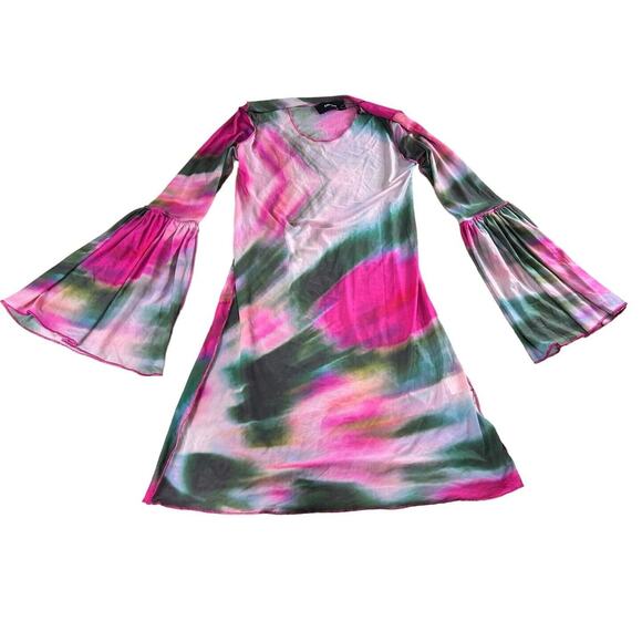 Esejota Azalea Mesh Sheer Short Dress Size Medium Long Bell Sleeves - Picture 9 of 9